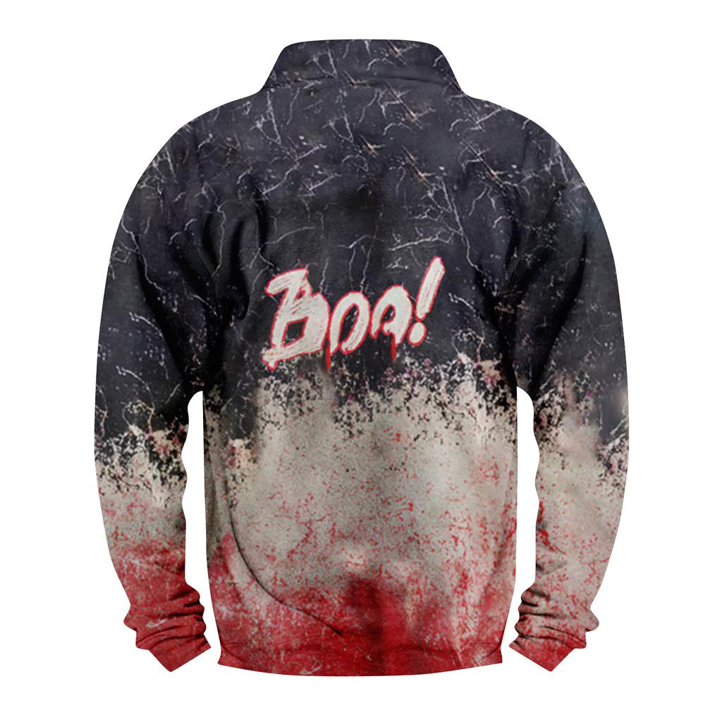 Men's Casual Fashion Christmas Printed Hoodless Sweatshirt Wide Men's Loose Button Stand Collar Hooded Sweatshirt
