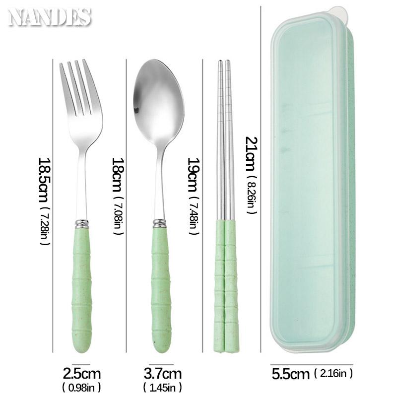 3pcs Set Stainless Steel Portable Fork Spoon Chopstick Student Cutlery Set with Box Travelling Dinnerware Set