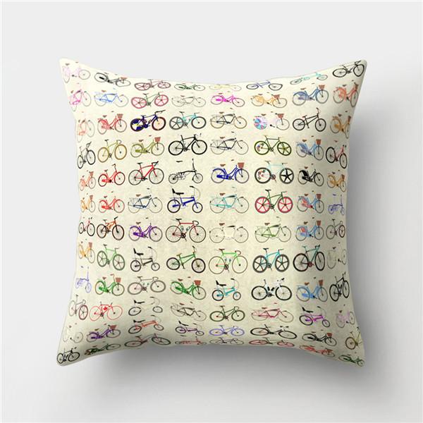 Bicycle Print Polyester Pillow Cover Cartoon Art Abstract Bike Cushion Cover Car Home Sofa Square Decorative Pillowcase 45X45CM
