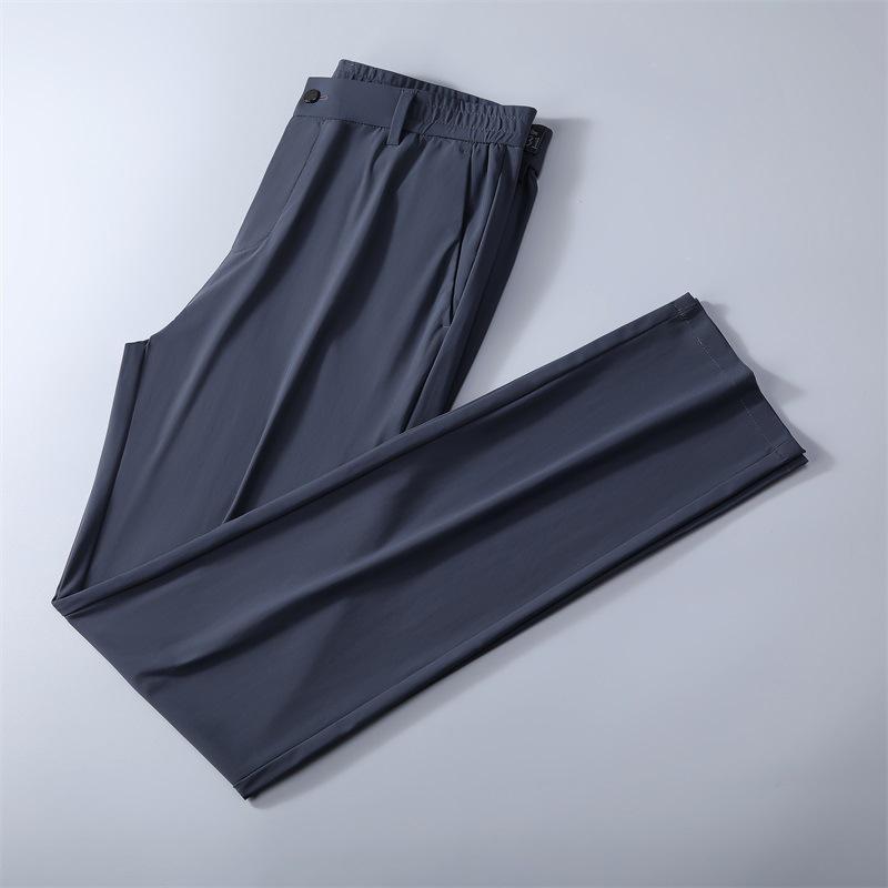 Men's High-End Quick-Drying Ice Silk Elastic Waist Straight-Leg Casual Business Pants