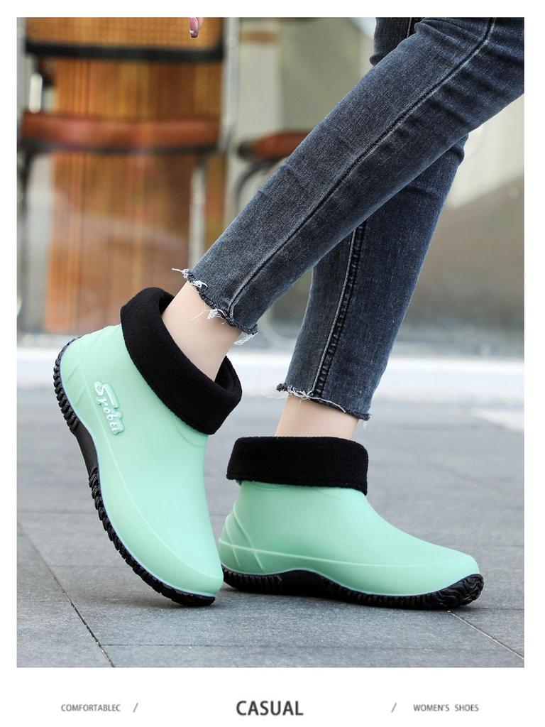 Women's Korean Style Non-slip Cotton Rain Boots - Short, Waterproof, Low-top, Fashionable with Thick Sole