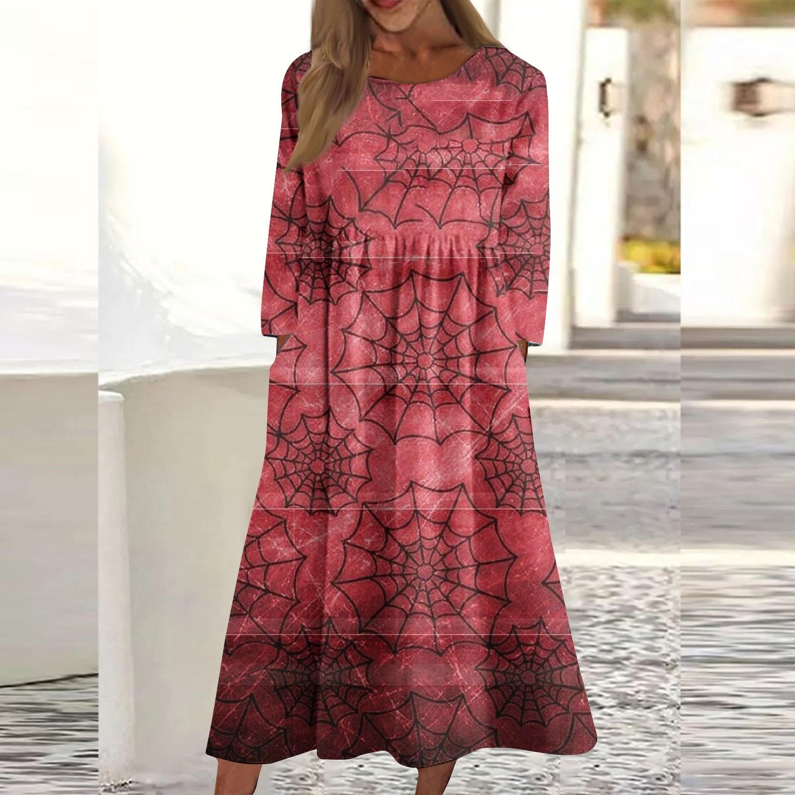 

Женское повседневное платье с круглым вырезом и длинными рукавами с принтом на Хэллоуин и карманами XXXL