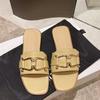 Fashion Women's Slippers in Summer 2025 Metal Flat Bottom Wear New Fashion Square Toe Outdoor Low Heel Women's Shoes Fashionable