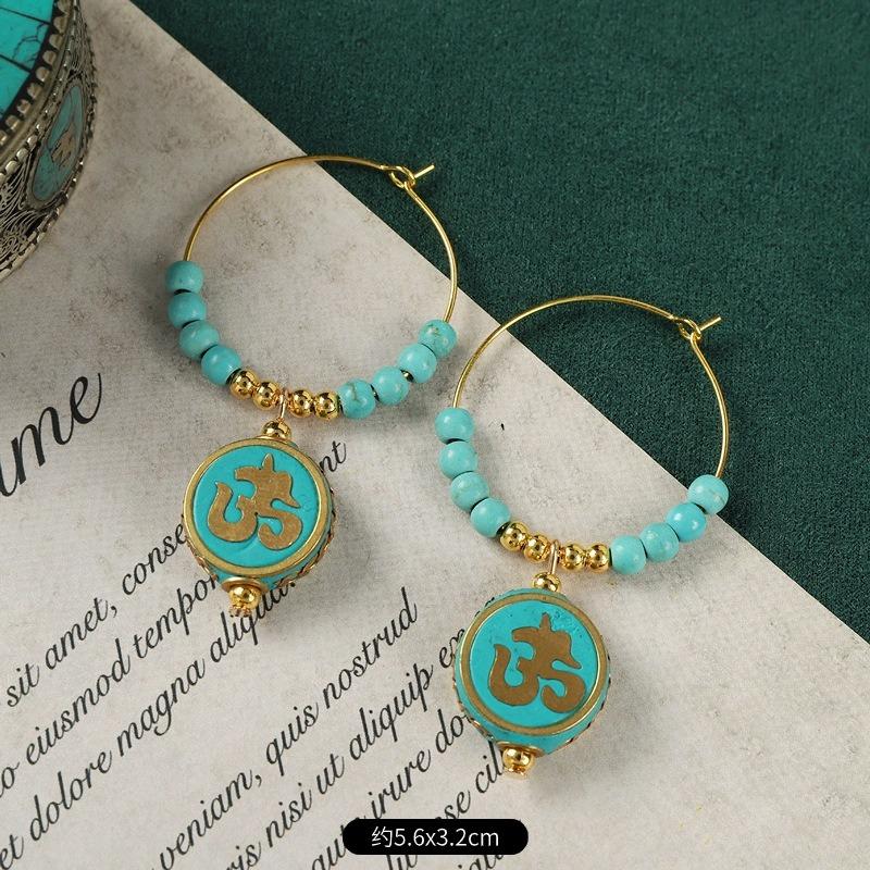 Original Handmade Nepalese Earrings Tibetan Niche Personality Earrings Female Exotic Xizang Retro Earrings