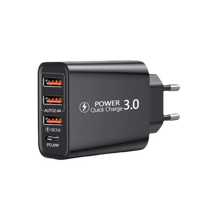 

4-Port Charger: 3 USB + Type-C Multi-Port PD Adapter (US/EU Standard)
