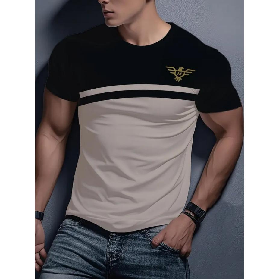 Men's Casual Striped 3D Print T-Shirt - 100% Polyester Short Sleeve Round Neck Tee with Contrast Black & White Stripes