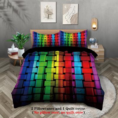 3pcs Colored Stripes Stereoscopic Visual Effects Bedding Set,suitable for Teenagers and Adult Bedroom,1*duvet Cover+2*pillowcase