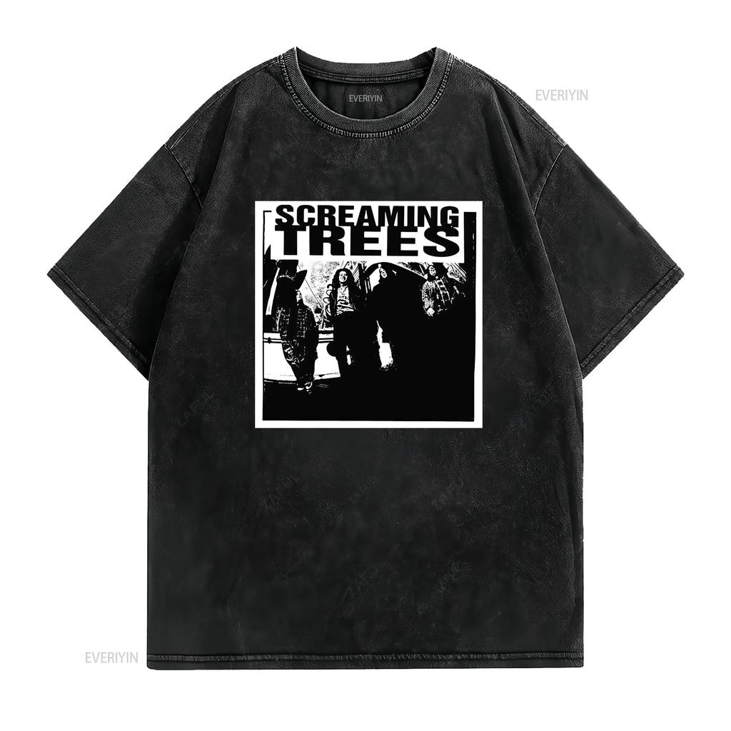 Vintage Grunge Screaming Trees Zespół Rockowy Czarno-Biały Nadruk Casualowa Koszulka vintage Prana graficzna Rozciągliwy