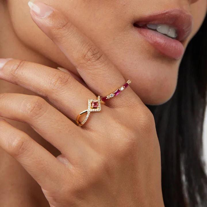 S925 Sterling Silver Luxury Diamond Inlaid Double Ring for Women - European/American Style