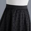 Women's High Waist Polka Dot Mesh Midi Skirt