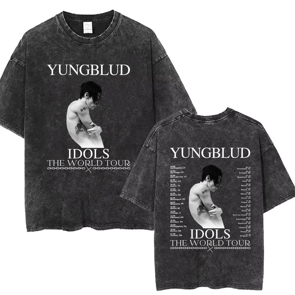 Gewaschenes Vintage Rockmusiker Yungblud Tour T-Shirt Herren Damen Retro Mode T-Shirt Männlich Lässig Übergroße T-Shirts Streetwear