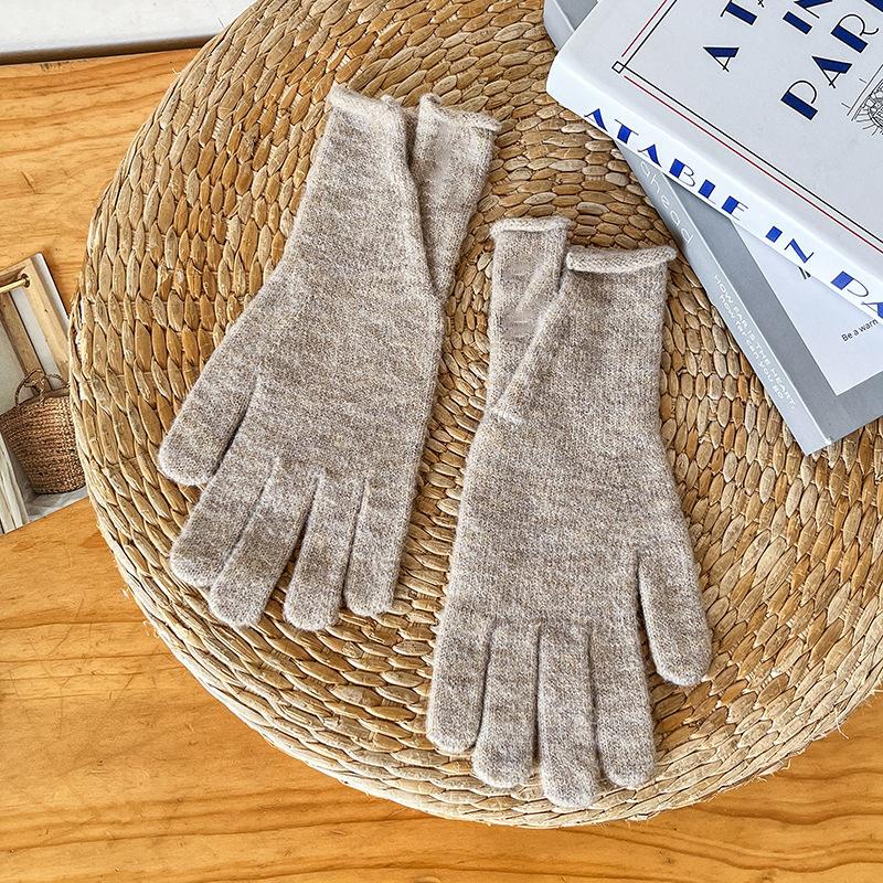 Jiatu's new thermal gloves, wool autumn and winter women's windproof knitted solid color cold-proof cashmere cycling gloves
