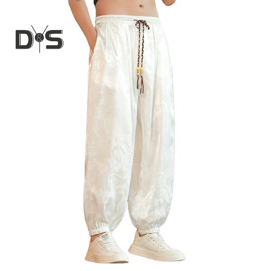 Herren Freizeithose mit Ethno-Vintage-Print, elastischer Bund, Multi-Pocket-Design, Sporthose, Pumphose, Alltagskleidung