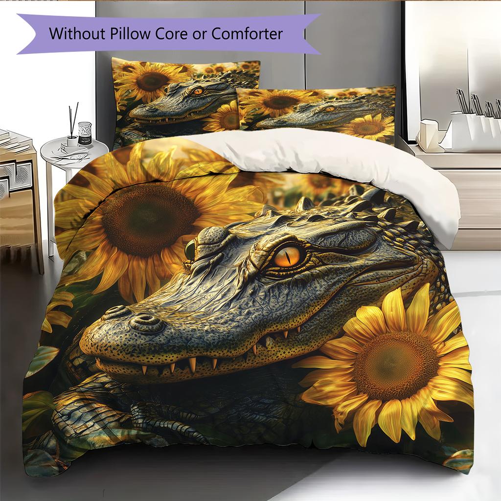 Crocodile Pattern Bedding Home Decoration Birthday Gift (1 * duvet cover + 2 * pillowcase, without core)