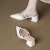 Fashion Summer New Baotou Sandals Pointed Toe Shallow Mouth Metal Chain One Slip Strap Anti-slip Outer Wear Square Heel High Heels