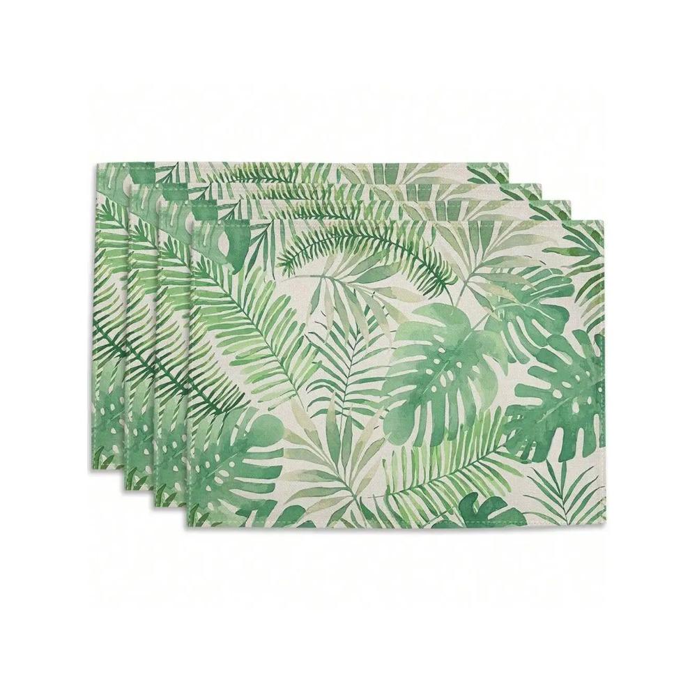 4pcs Tropical Leaf Printing Table Placemats Green Leaves Printed for Tables Linen Table Mat Home Kitchen Dining Pads
