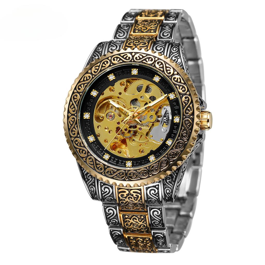 European and American Style Men's Fashionable and Casual Hollow Retro Carved Automatic Mechanical Watch