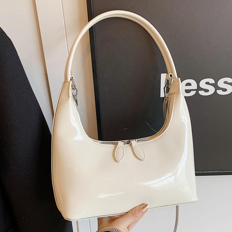 Geantă de lux din piele PU patentată pentru femei Genți șic la subrat Genți de mesagerie cu lanț pentru doamne Pochet roșu de petrecere cu subsuoară