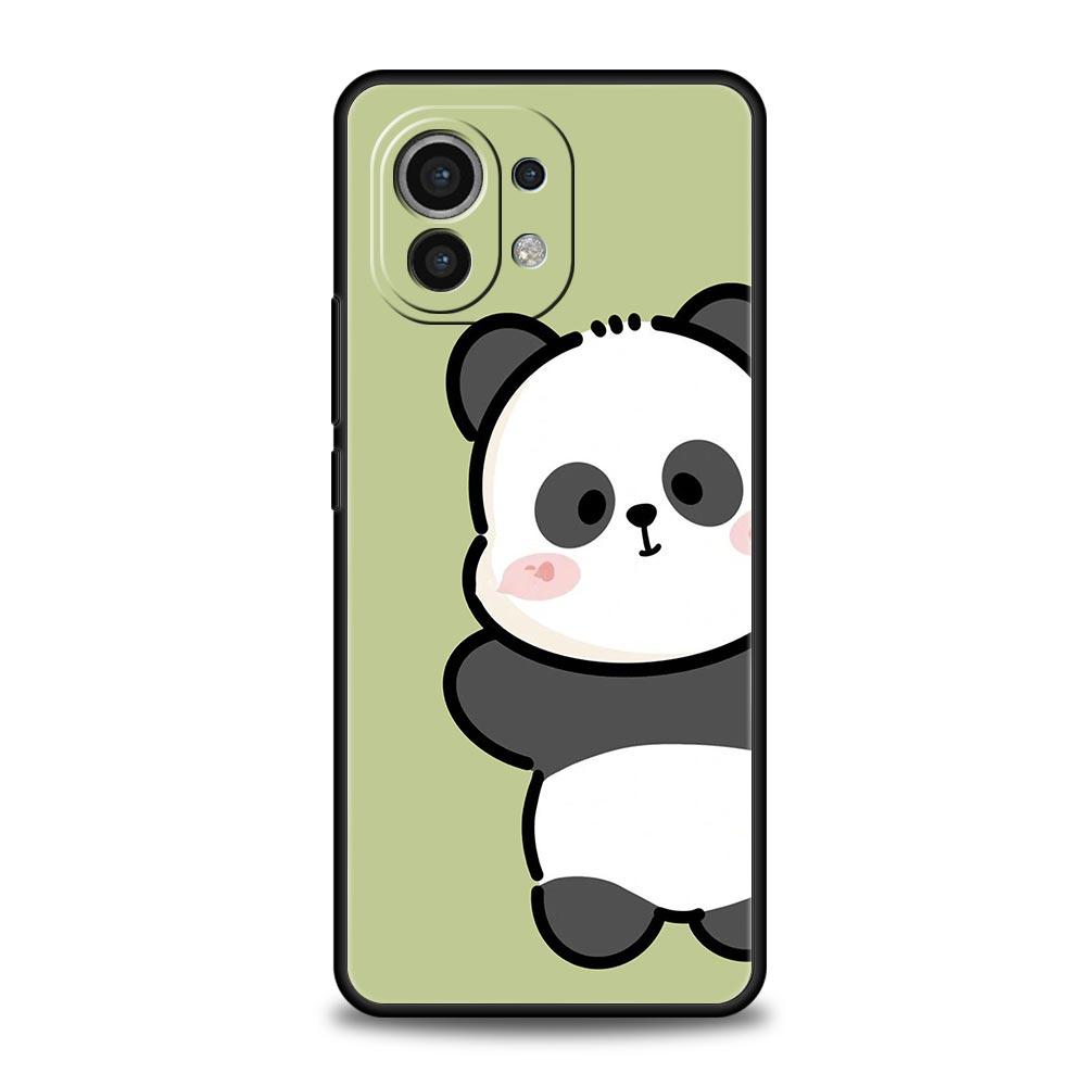 Phone Case For Xiaomi Mi 14 13 12 11 Lite 13T 12T 11x 11T 10T Pro 9T Note 10 Lite Soft Black Cover Cute Panda Climbing Bamboo
