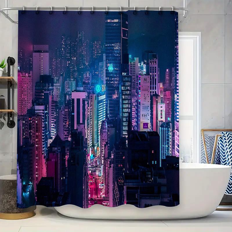 

Neon Cityscape Shower Curtain Modern Abstract Wall Art Vaporwave Aesthetic Home Decor Urban Nightscape Backdrop Photography W60H190(CM)-1 Pcs