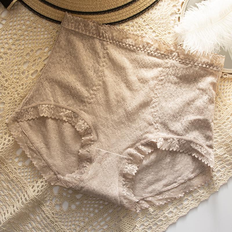 

Трусики из кружевного шелка с высокой талией для женщин - антибактериальные, дышащие, хлопковая промежность, сексуальные трусы большого размера L (110-130 jin)