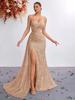 Sequined Strapless High-Waisted Mermaid Evening Gown
