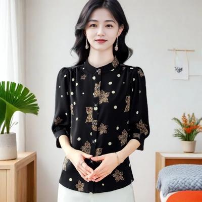 Counter Good Goods Hangzhou Silk Shirt Women's Three-quarter Sleeve Spring and Summer New Loose Printed Top for Women