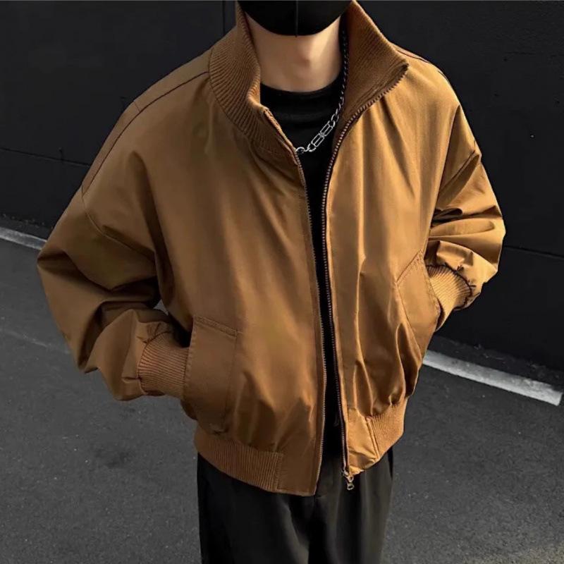 Men s American Style Trendy Autumn Bomber Jacket – Loose Fit, Windproof, Stand-Up Collar. XL 140-160 lbs