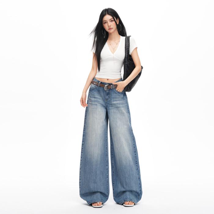 

Minghai Smart Series: Women s Retro American Street Wide-Leg Jeans - Hot Girl Floor-Length Pants Medium
