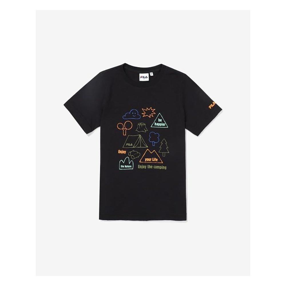 [fila Kids] Camping Graphic Emoji T shirT  Fk2rsf2204x Blk  q0zFk2rsf2204xBlk