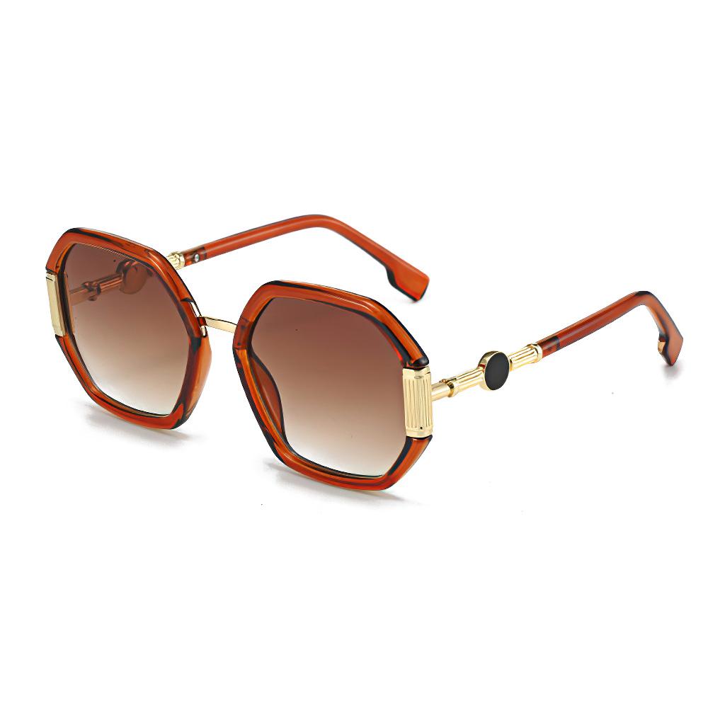 Fashionable Women Sunglasses Unique Octagonal Frame Gradient Lenses Golden Legs Stylish Glasses