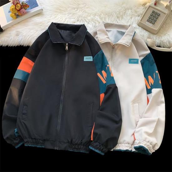 Lockere Jacke für Männer und Frauen, Retro-Stehkragen, langärmelig, Street-Baseballjacke, Mantel mit Farbblockierung, Liebhabermantel für Herbst und Winter