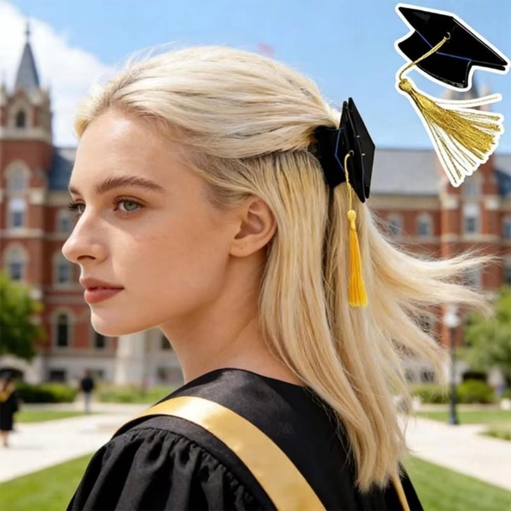 Chapeau de diplôme à pampilles jaunes Pince à cheveux Accessoire de coiffure créatif pour la remise des diplômes Filles