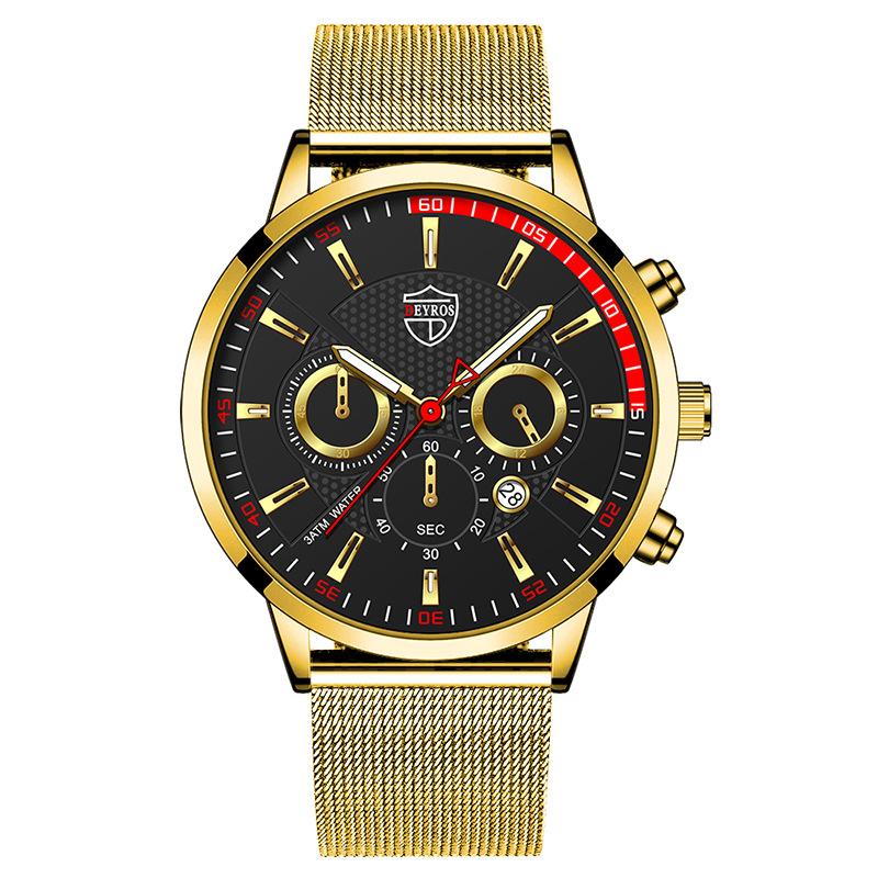Stainless Steel Mesh Strap Watch Men'S Calendar Luminous Quartz Watch