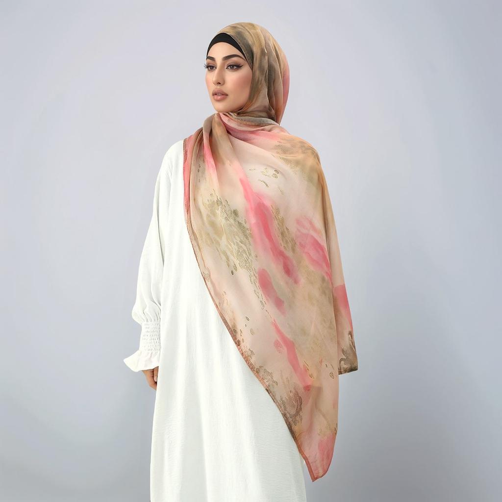 Muslim Viscose Hijab Scarf Shawl Watercolor Print Breathable Soft Long Fashion Scarves Headscarf Hijabs For Women 180*70Cm