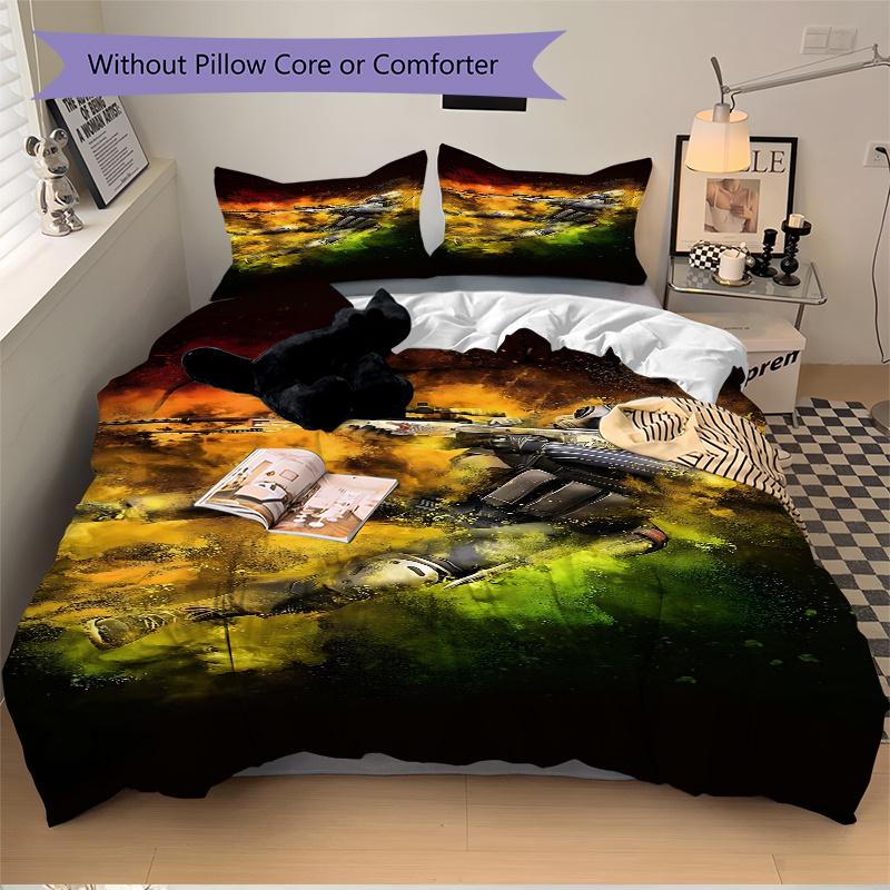 3pcs Sniper Rifle & Masked Soldier Artwork Home Decor Bedding Set-Universal Three-Piece Suit for Bedroom, Guest Room, Living Room, Hotel-Per