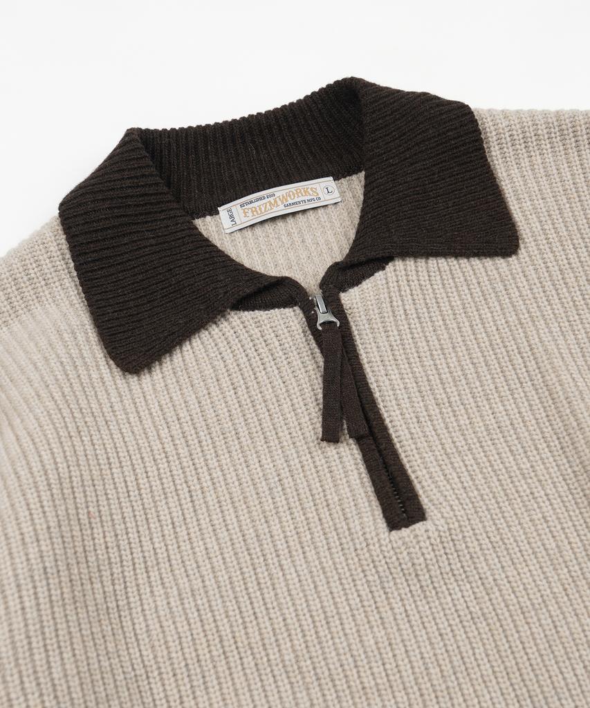 FRIZMWORKS Contrast Collar Half Zip Knit _ Cocoa