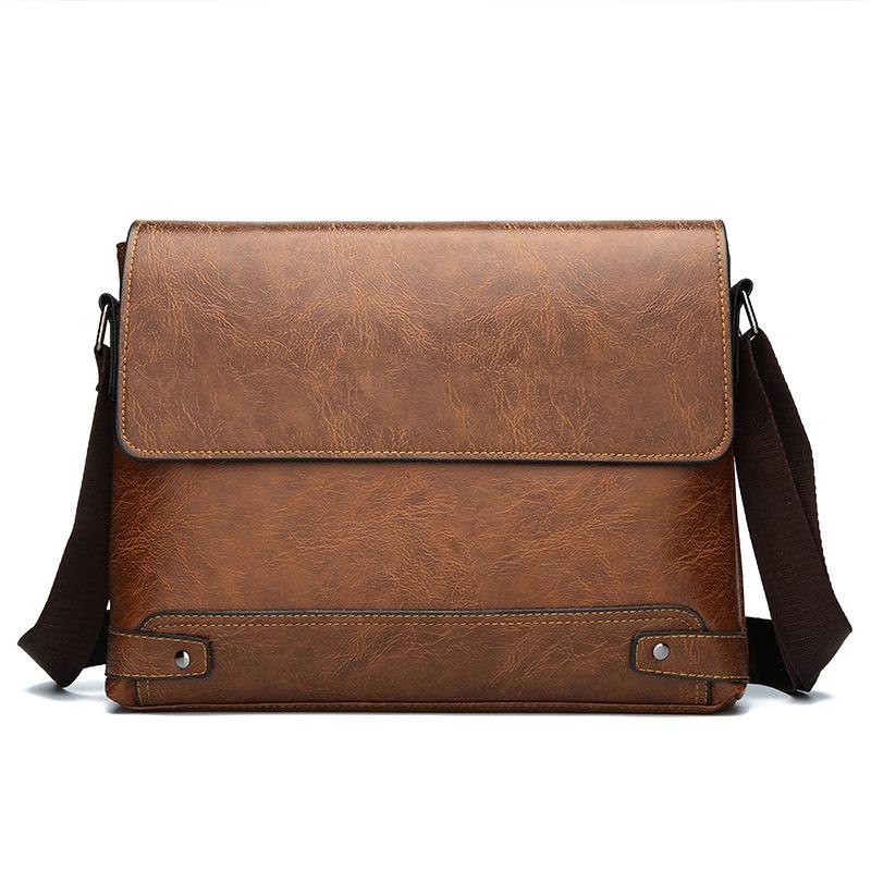 New soft leather men's bag men's briefcase men's business shoulder bag horizontal messenger bag trendy file backpack