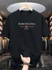 T-shirt Homme Coton Imprimé Barcelona Espana Manches Courtes Doux T-shirts Cool pour les Vacances