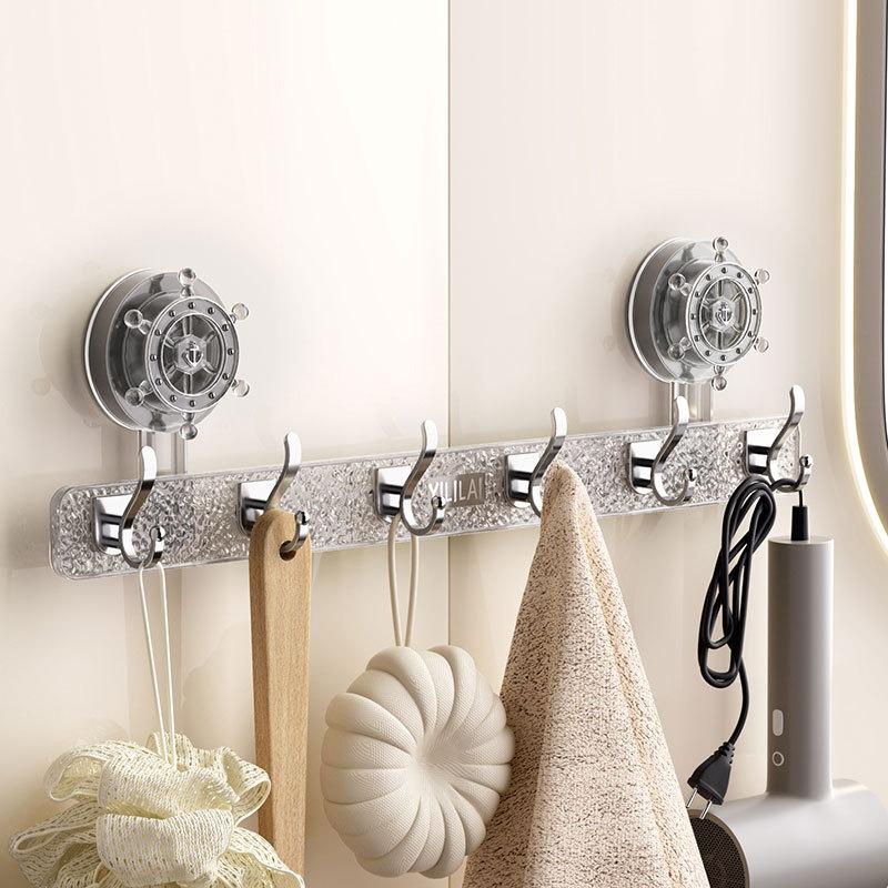 6 Hooks Suction Cup Towel Holder, Removable Shower, ABS Bathroom Towel Holder, Towel Bar with Hooks for Kitchen and Bahroom