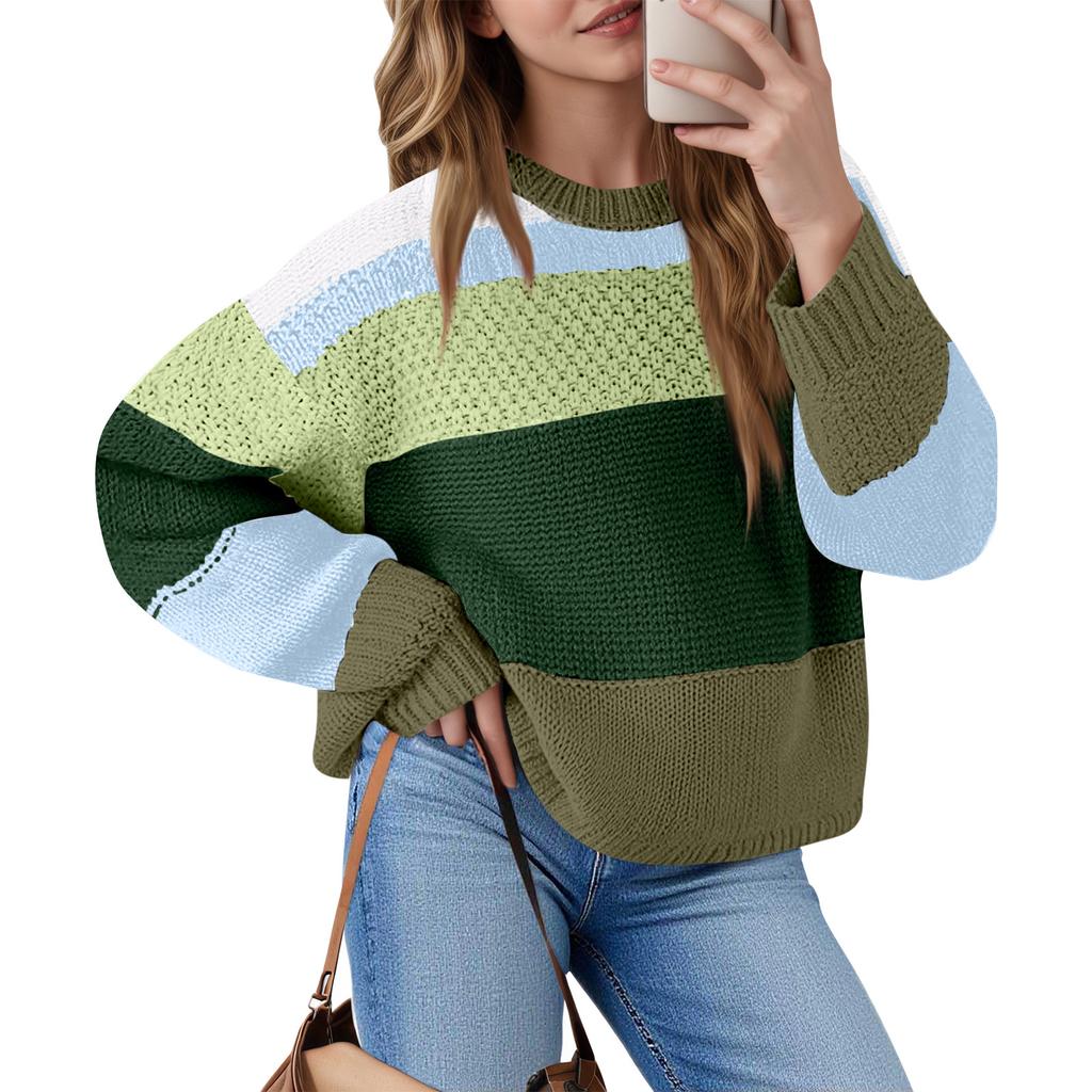 Women's Color Block Cropped Sweaters Winter Trendy Casual  Going Out Striped Pullover Tops