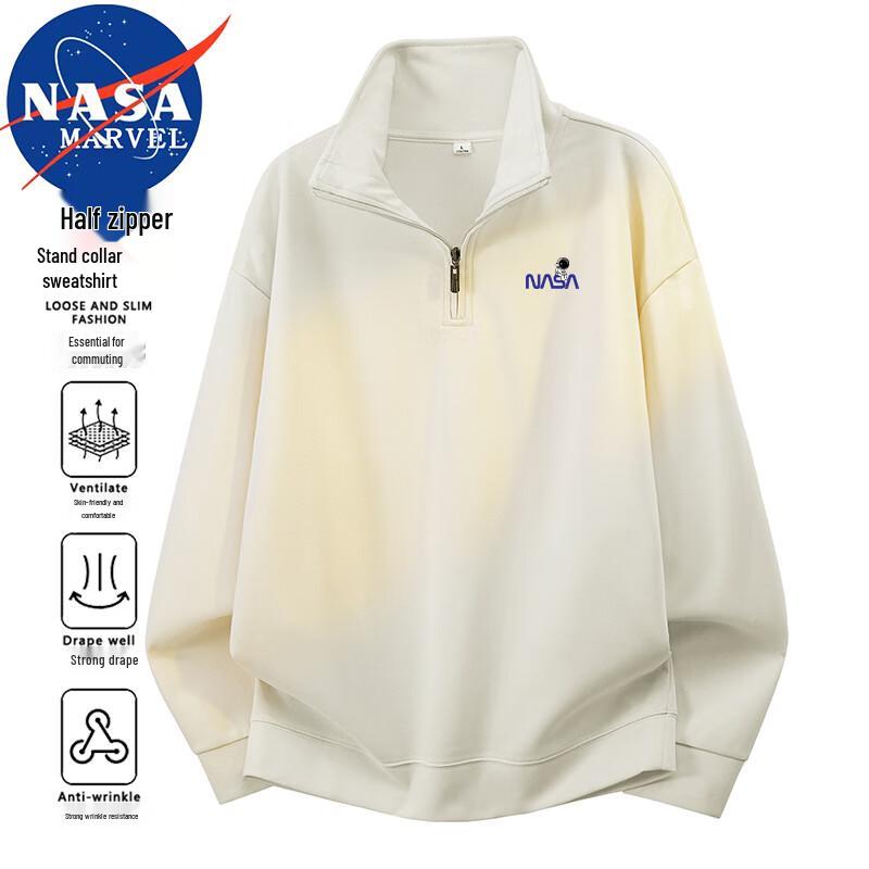 NASA MARVEL Men's Half-Zip Stand Collar Long-Sleeve Tee