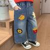 2025 Trendy Toddler Girls' Cartoon Print Wide-Leg Jeans
