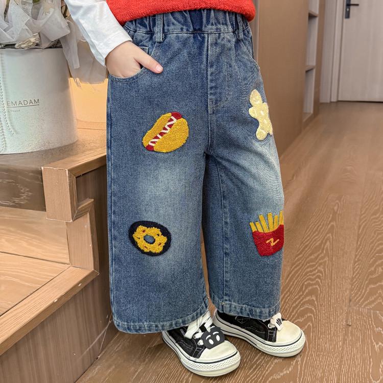 2025 Trendy Toddler Girls' Cartoon Print Wide-Leg Jeans