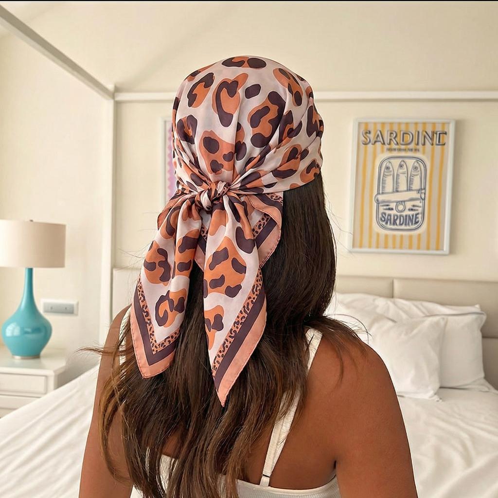 New Fashion Leopard Print Silk Hairbands Scarf Women 2026 New Elagant Bandana Neck Kerchief Head Bands Foulard Female Scarfs