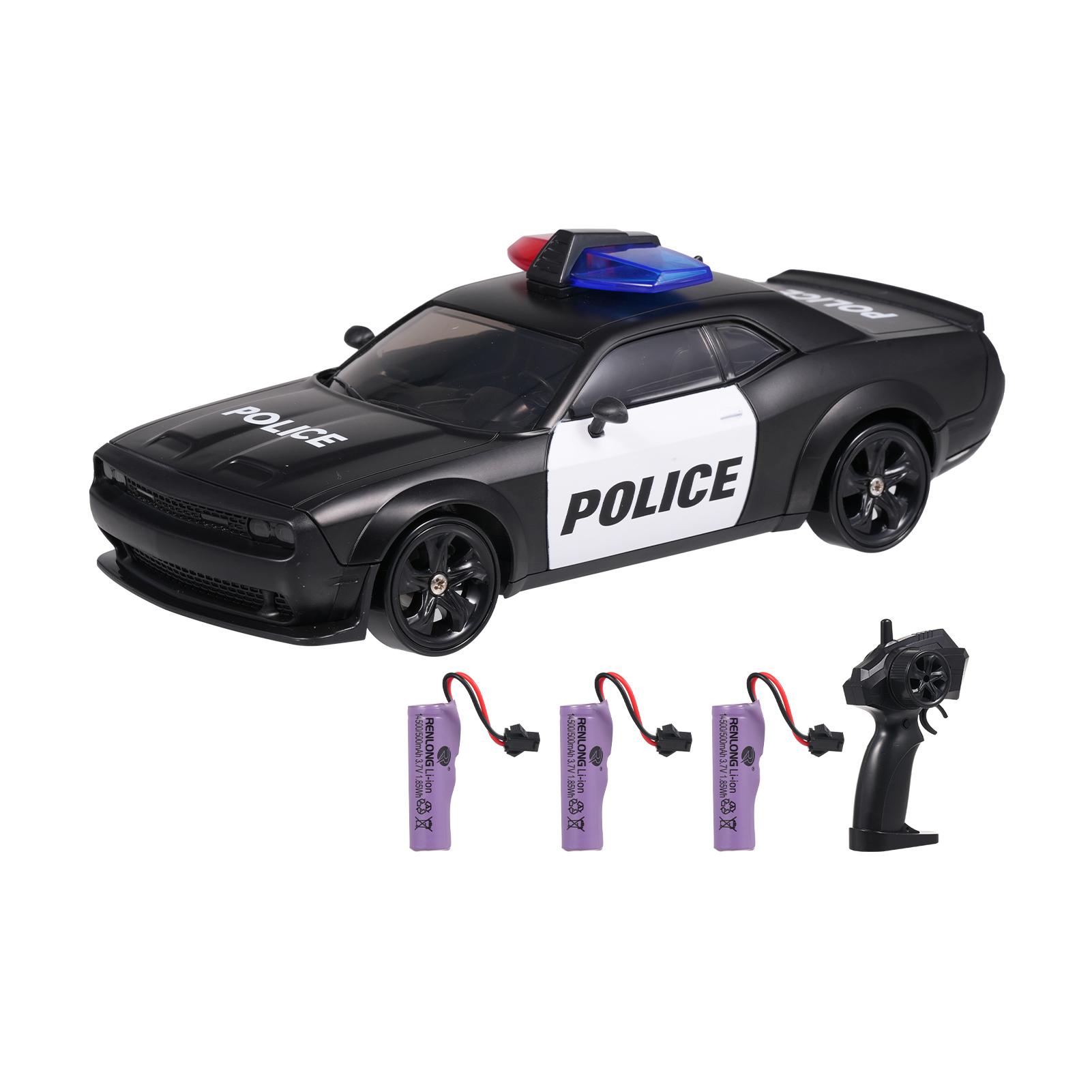 Coche de policía de juguete a control remoto para niños, coche de deriva 4x4 de juguete con luces, 3 baterías recargables, Type A 3 Battery