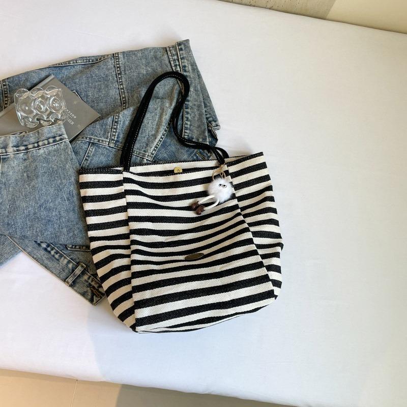 Striped Canvas Bag New Tote Leisure Bag Shoulder Large Capacity Shopping Bag Tote Bag