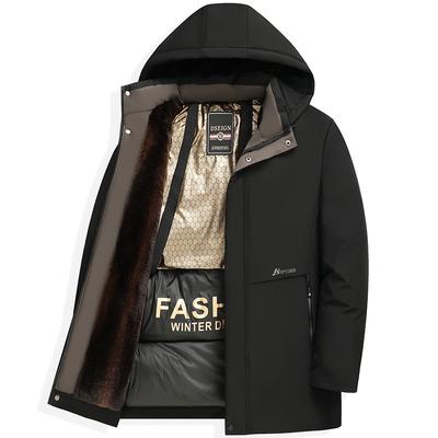 Wintermantel Herren Dicke Baumwolljacke mit zusätzlichem Samt, Lässige Daunen-Baumwolljacke, Mittellange Baumwolljacke Herren Schwarz Gold Warm