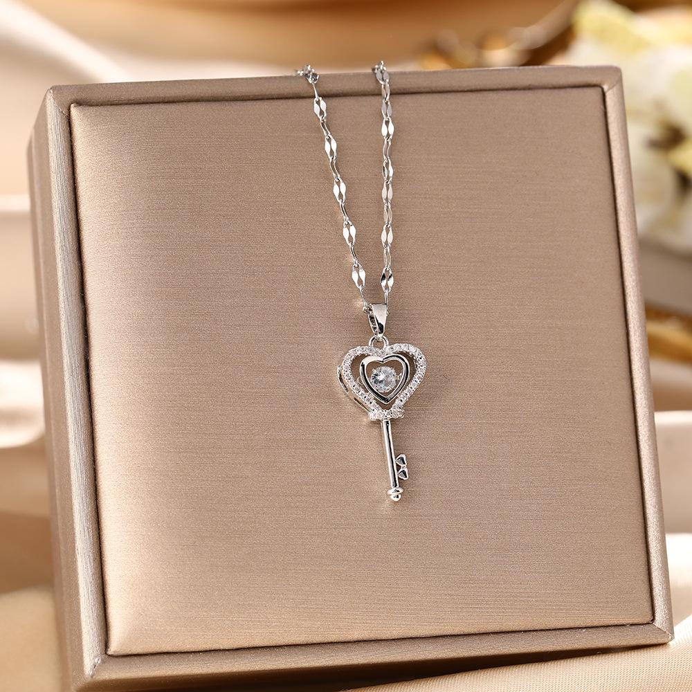 Women's Silver Titanium Steel Necklace with Micro-Inlaid Zircon - Elegant, Durable Clavicle Chain Jewelry