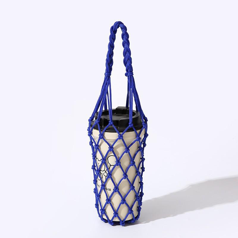 Portable Hand Woven Mesh Bag Hollow Out Handheld Coffee Bag Reusable Water Cup Bag